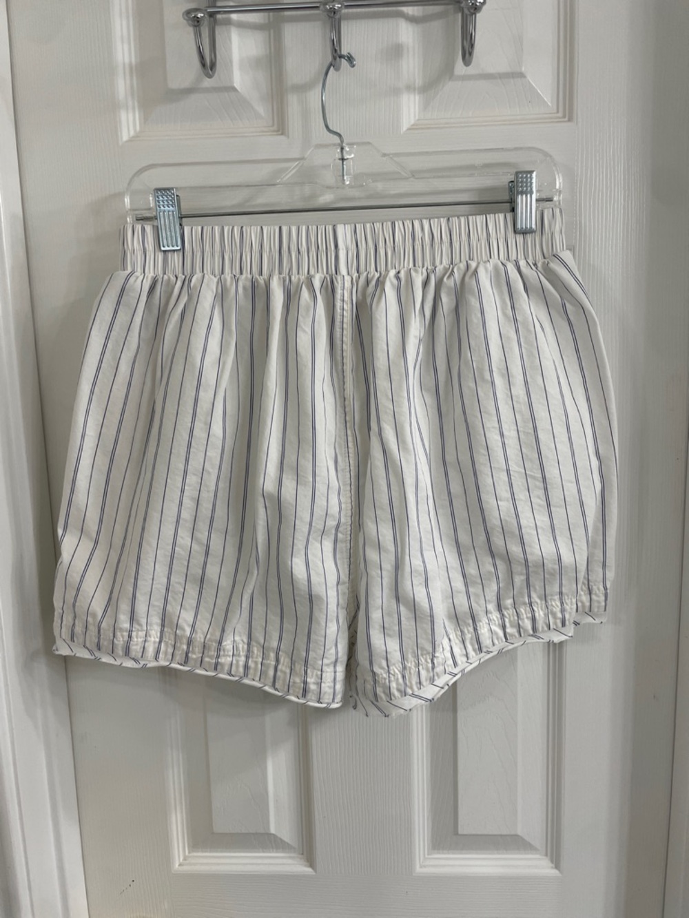 Free People We The Free Day to Day White Boxer Shorts with Thin Blue Stripes - Picture 4 of 7